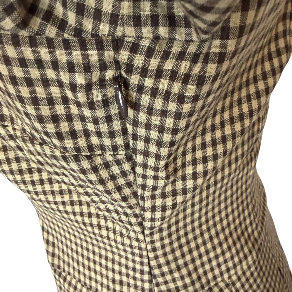 RIHOAS Pleated Mini Dress Women Small Brown Plaid Lapel Cotton NWT Button Front - Picture 9 of 12